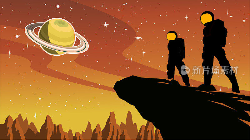Vector Astronaut Team Silhouette on Alien Planet Stock Illustration